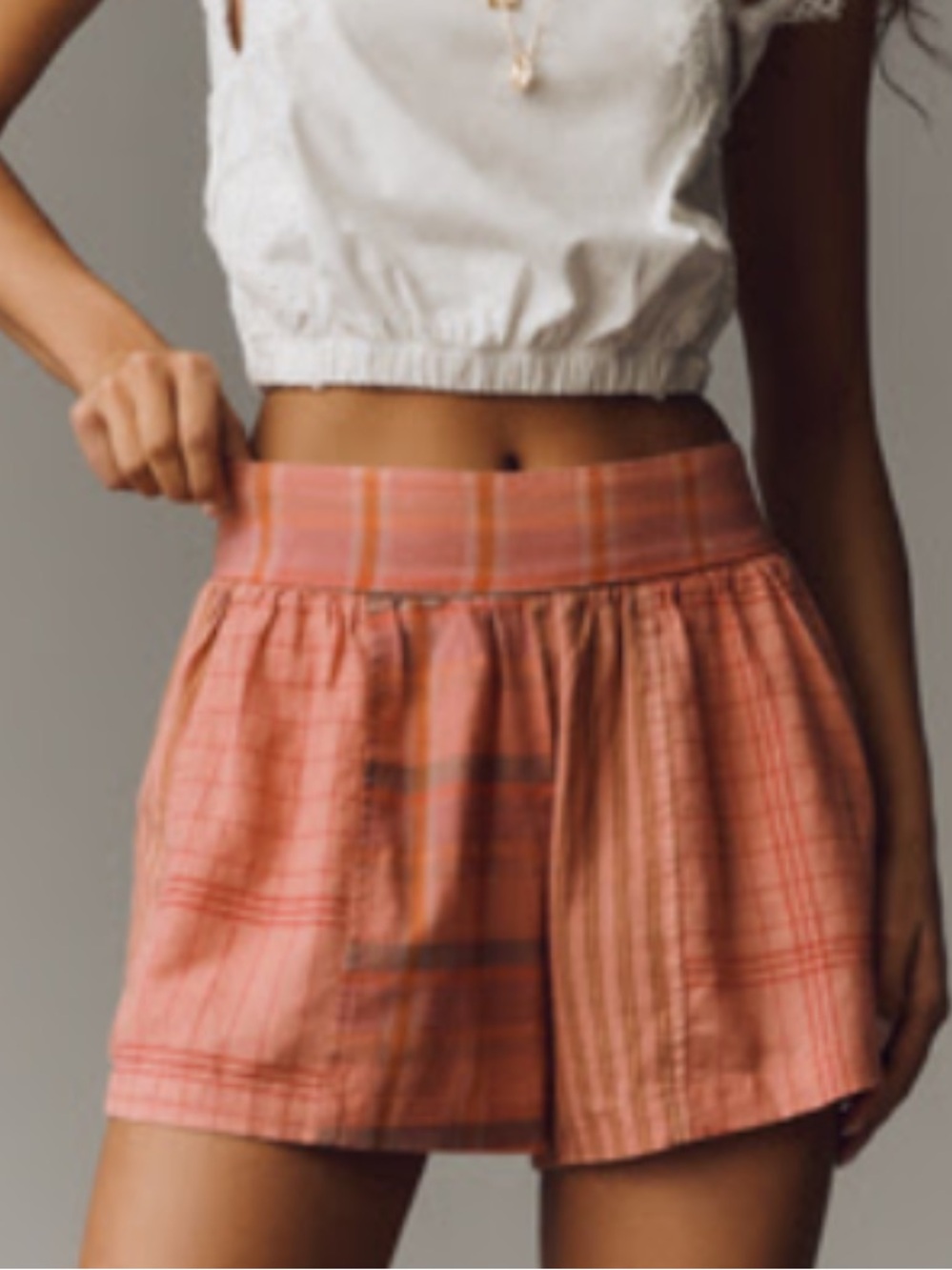 BY ANTHROPOLOGIE PULL-ON LINEN-BLEND SHORTS - PLAID
